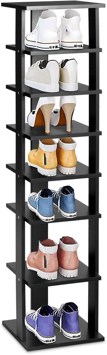 KOMFOTTEU Schoenenrek met 7 planken, ruimtebesparende schoenenkast, schoenenstandaard van hout, multifunctionele schoenenrek, tot 10 kg belastbaar, glad fineer, voor woningen en kantoren (0672669276395)