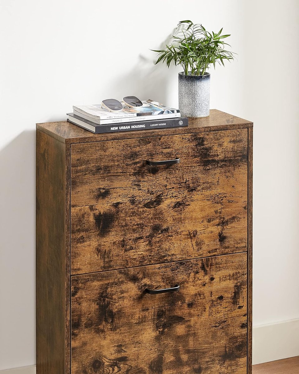 LBC02BX Schoenenkast met 2 kleppen, schoenenkast, scheidingswanden verstelbaar en afneembaar, voor 12 paar damesschoenen of 8 paar herenschoenen, kleine hal, 60 x 24 x 83,5 cm, vintage, (8998339624023)