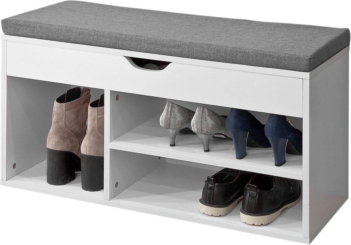 Mara Schoenenkast - Schoenenrek - Zitbank - Wit - MDF - 80 x 30 x 46 cm (6091633386368)