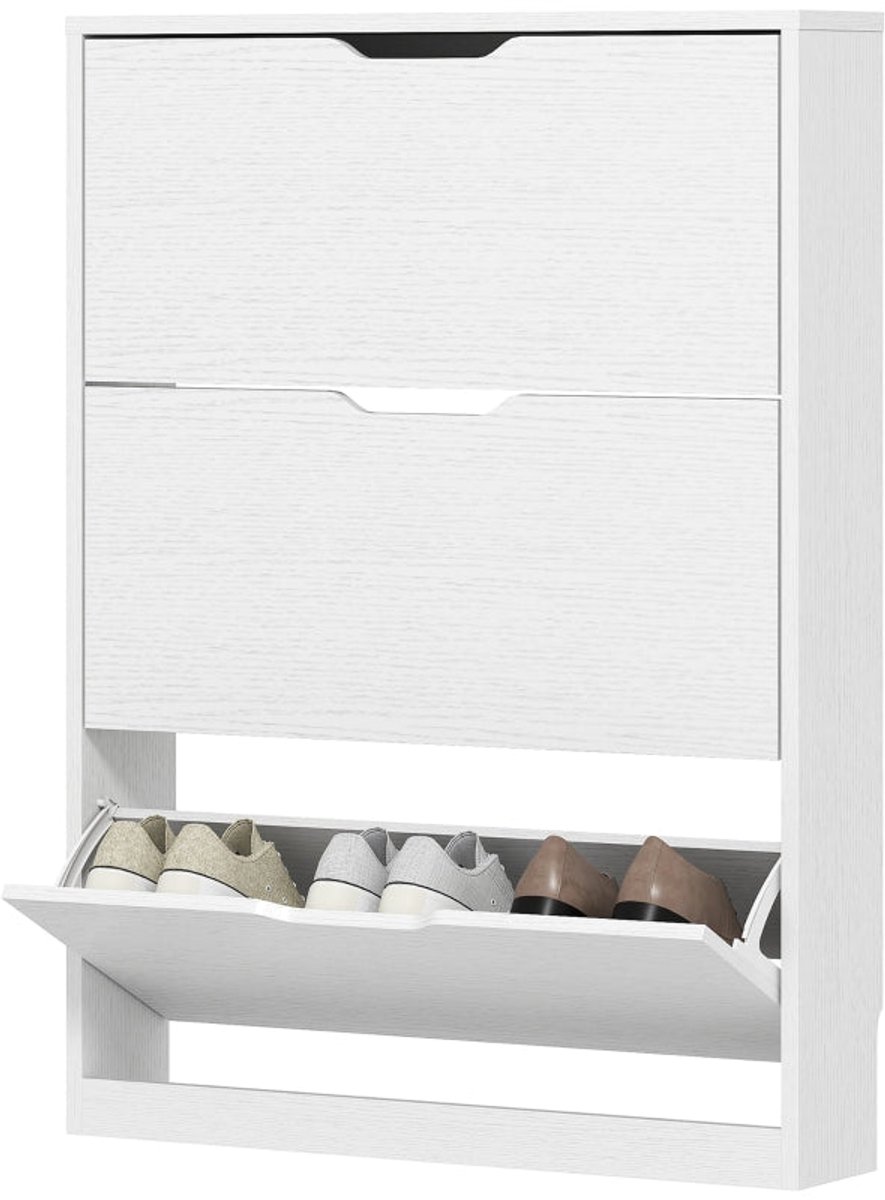 Merax Schoenenkast Smal met 3 Kleppen - Schoenenrek Schoenenopberger voor Hal en Gang - Ruimte voor 9-12 Paar - Wandmontage en Antikantel - Wit - 80x17x108 cm (8721178484851)