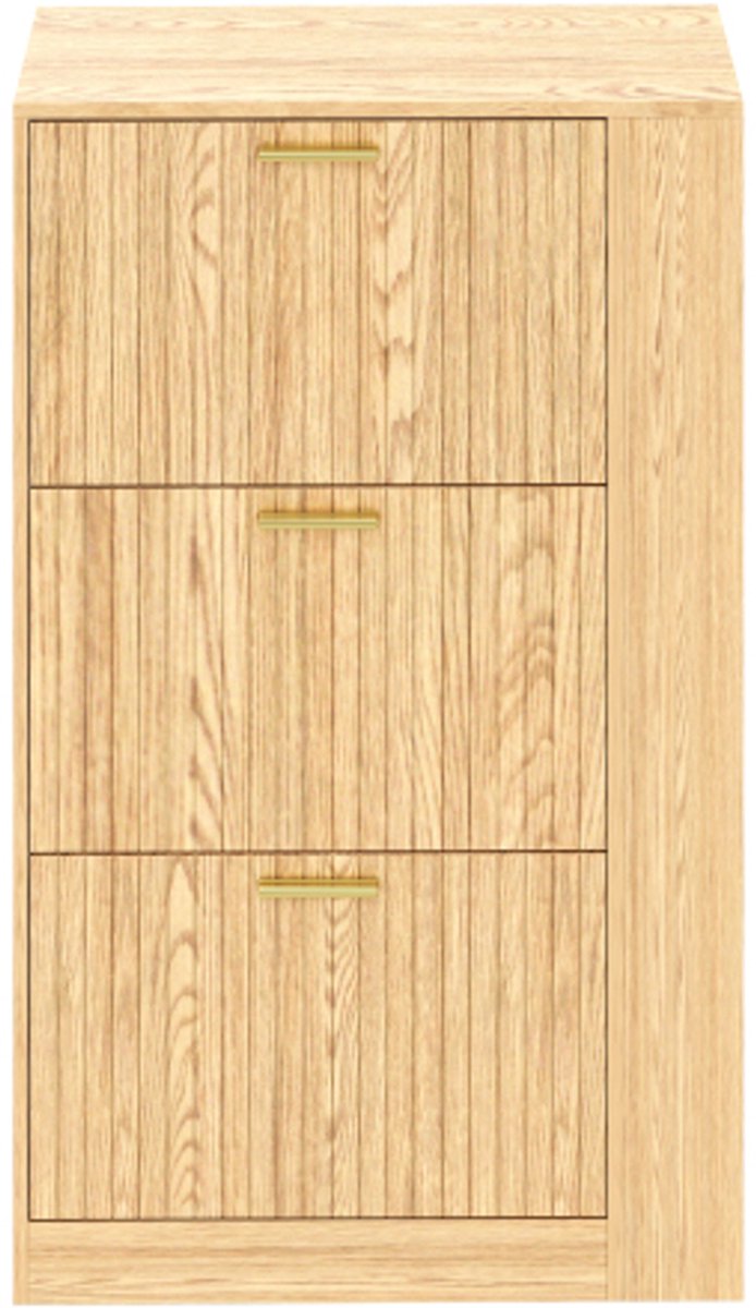Modern Minimalistisch Houten Schoenkast 70X23,5X115 cm Kast Natuur MDF Met 3 Deuren Open Planken Ruim Opbergvak Praktisch Voor Hal Entree (4255890959815)