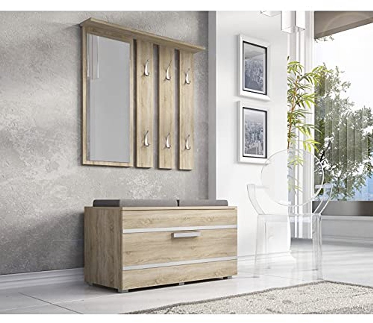 Moderne 2-in-1 Garderobeset met Wandspiegel en Haken voor de Hal (6153926070054)