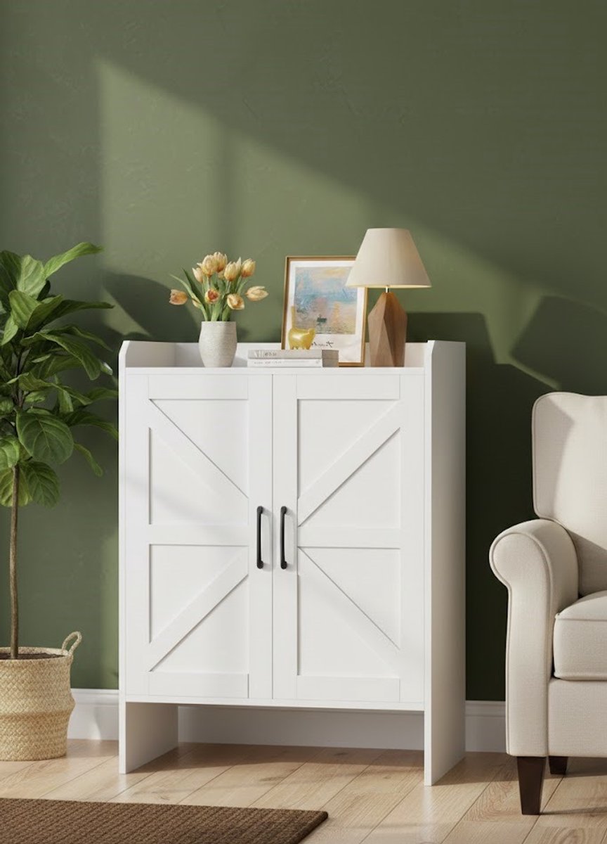 Moderne 5-traps Schoenenkast met Deuren - Verstelbare Houten Schoenenopberger voor Hal, Entree & Woonkamer - Wit - Furniture Land (9502462437963)