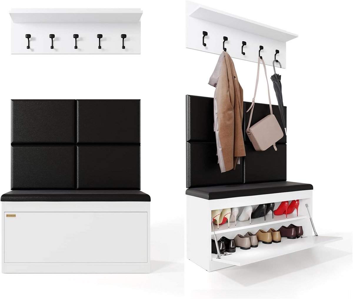 Moderne Garderobeset voor Hal met Schoenenkast, Paneel en Wandkast in Eikenhout en Wit (9101065832559)