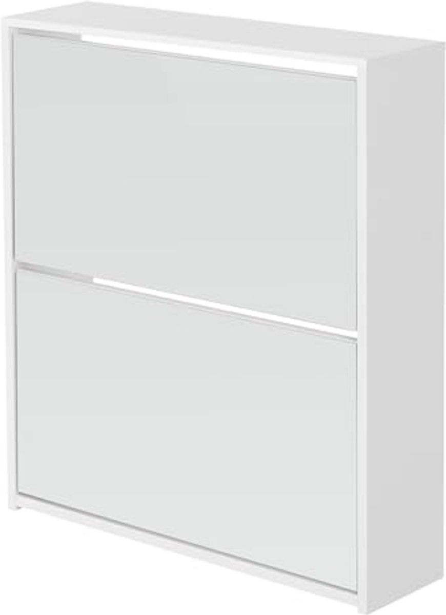 Moderne schoenenkast met 2 vakken voor 6 paar schoenen, gespiegeld, wit, 63x17x67 cm (6153914375352)