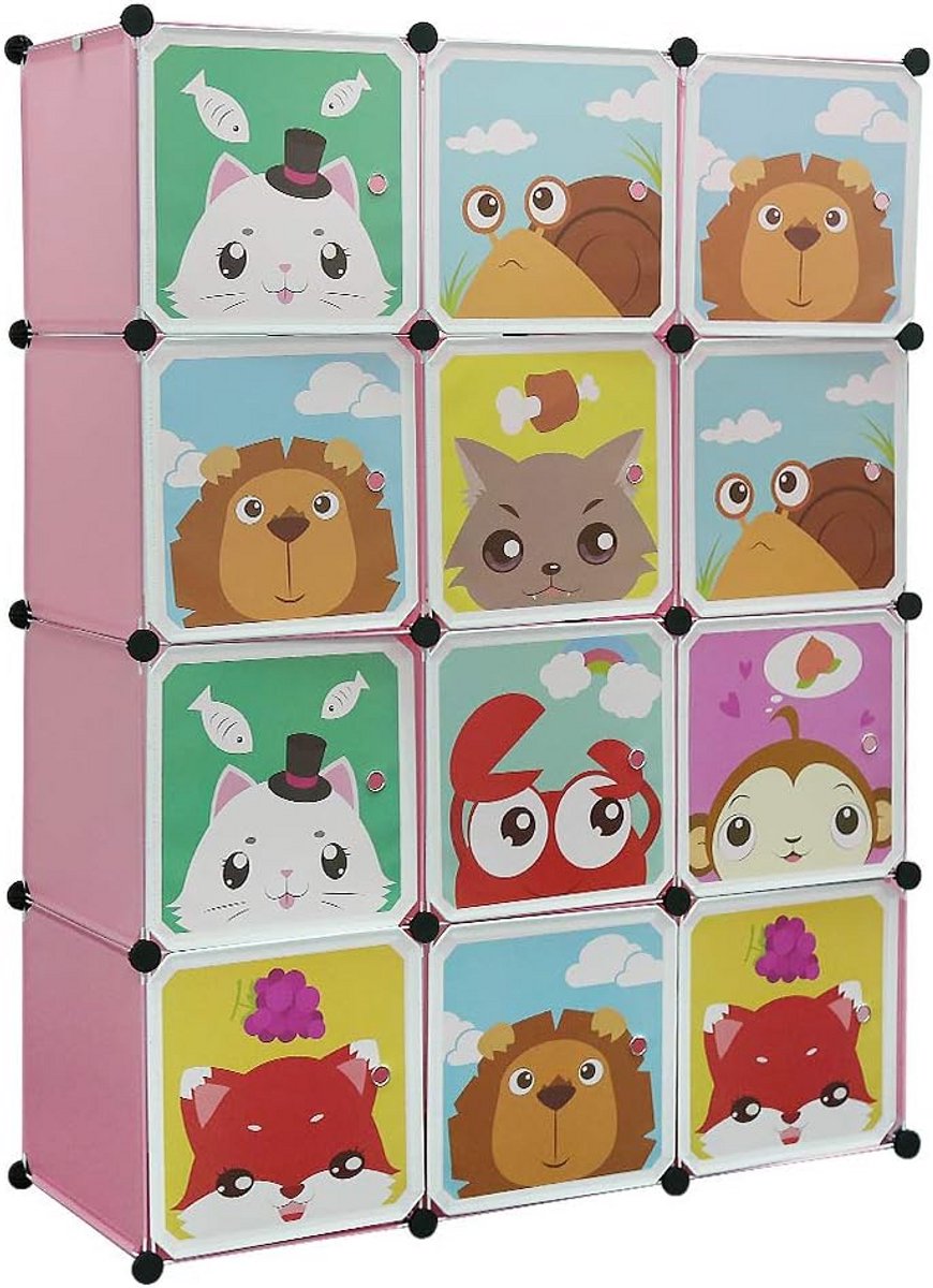 Modulaire Opbergkast met 12 Kubussen en Deuren - Flexibele Kledingkast voor Speelgoed en Schoenen (9101098323178)