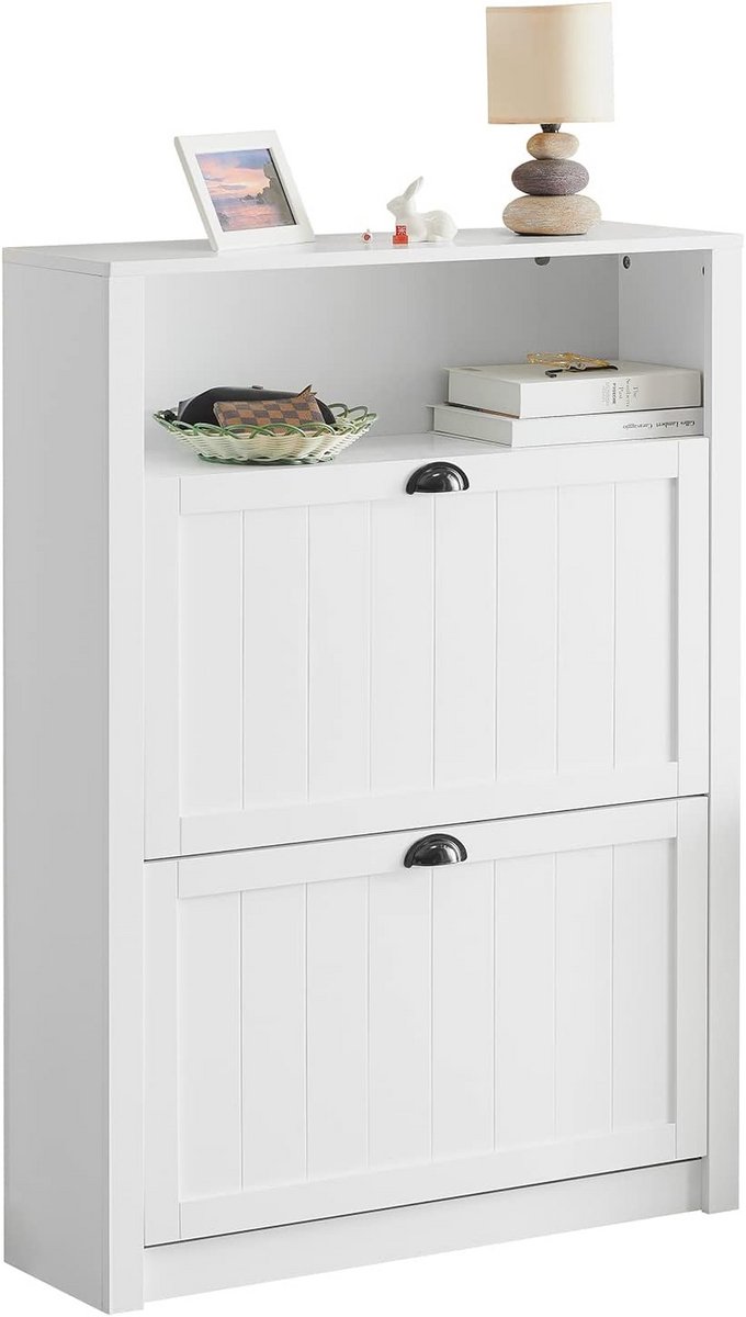Narrow Shoe Rack with 4 Shelves and 2 Flaps - Stylish White Storage Solution for Hallway (9101067297677)