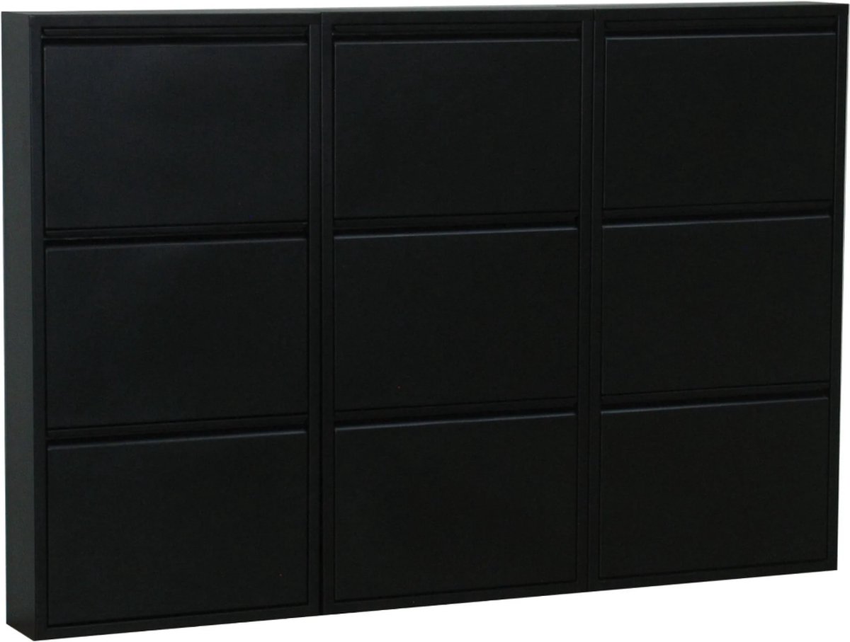 Naturn Living Metalen Schoenenkast met 9 vakken - 166,5 x 17 x 108 cm - Schoenenrek - Wandmontage Schoenenopslag - Compacte Schoenenorganizer - Schoenenkast met vakken - Mat Zwart (8720587213052)
