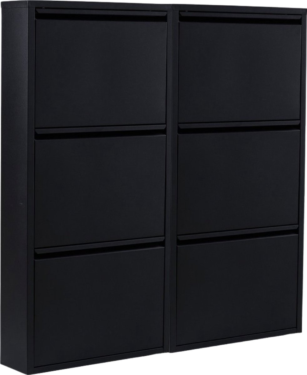 Naturn Living Metalen schoenenkast 6 deurs - 108 x 103 x 17 cm - set van 2 - Compacte Schoenenkast - Schoenen Opbergsysteem - Schoenenrek - Kast - Schoenen Opbergen - woondecoratie - Mat zwart (8720587212185)