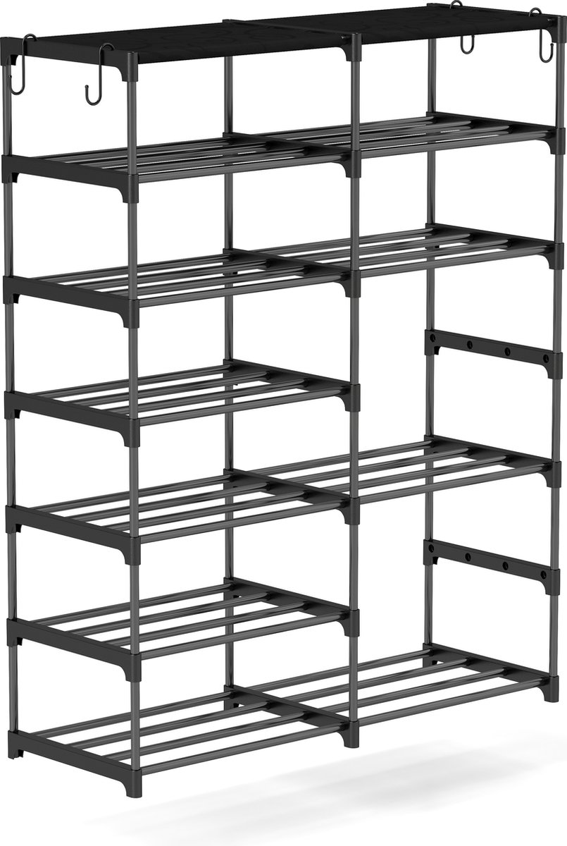 O'DADDY® Schoenenrek 7 Laags Dubbel - Schoenenkast - Schoenrek - Schoenen Opbergsysteem - Rekje - 28 tot 32 Paar Schoenen - Zwart Metaal (8718657950655)