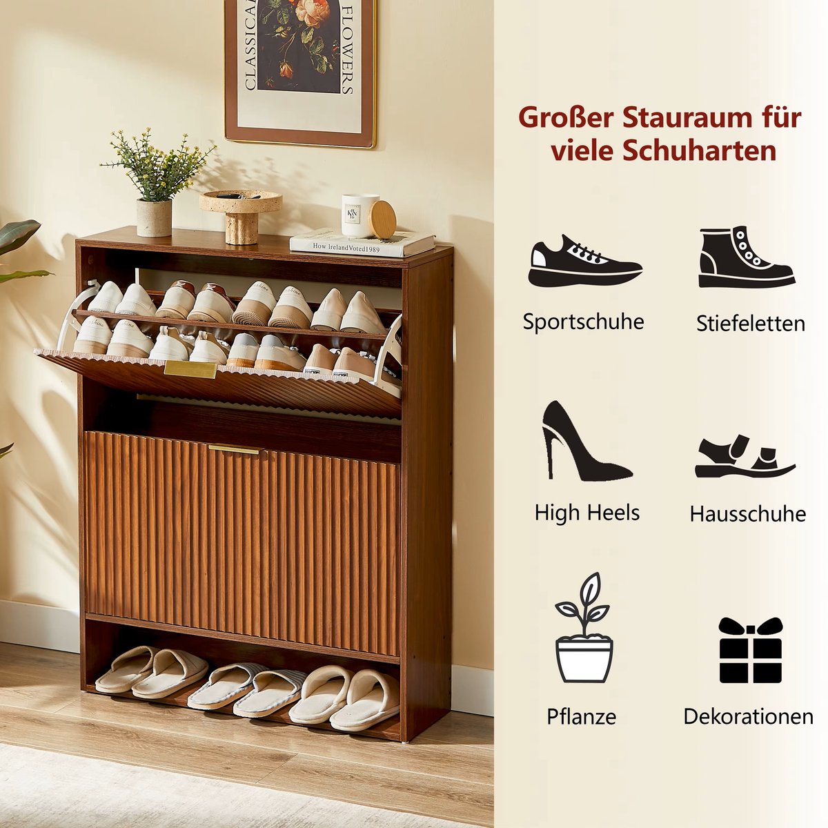 Ohana DT - 24 cm smalle schoenenkast met verzonken front - in hoogte verstelbaar, anti-kantelbeveiliging en stevige decoratietafel voor in de gang (8721398848495)
