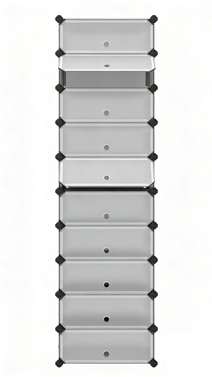 Opbergkast Schoenenkast 40x30x17 cm grijs 10-delige set Opbergorganizer Modulaire stapelbare ontwerp bespaart ruimte Eenvoudig te monteren en schoon te maken Vergrendelbaar ontwerp voor stevige verbinding Geschikt voor woonkamer, gang en slaapkamer (4255839494247)