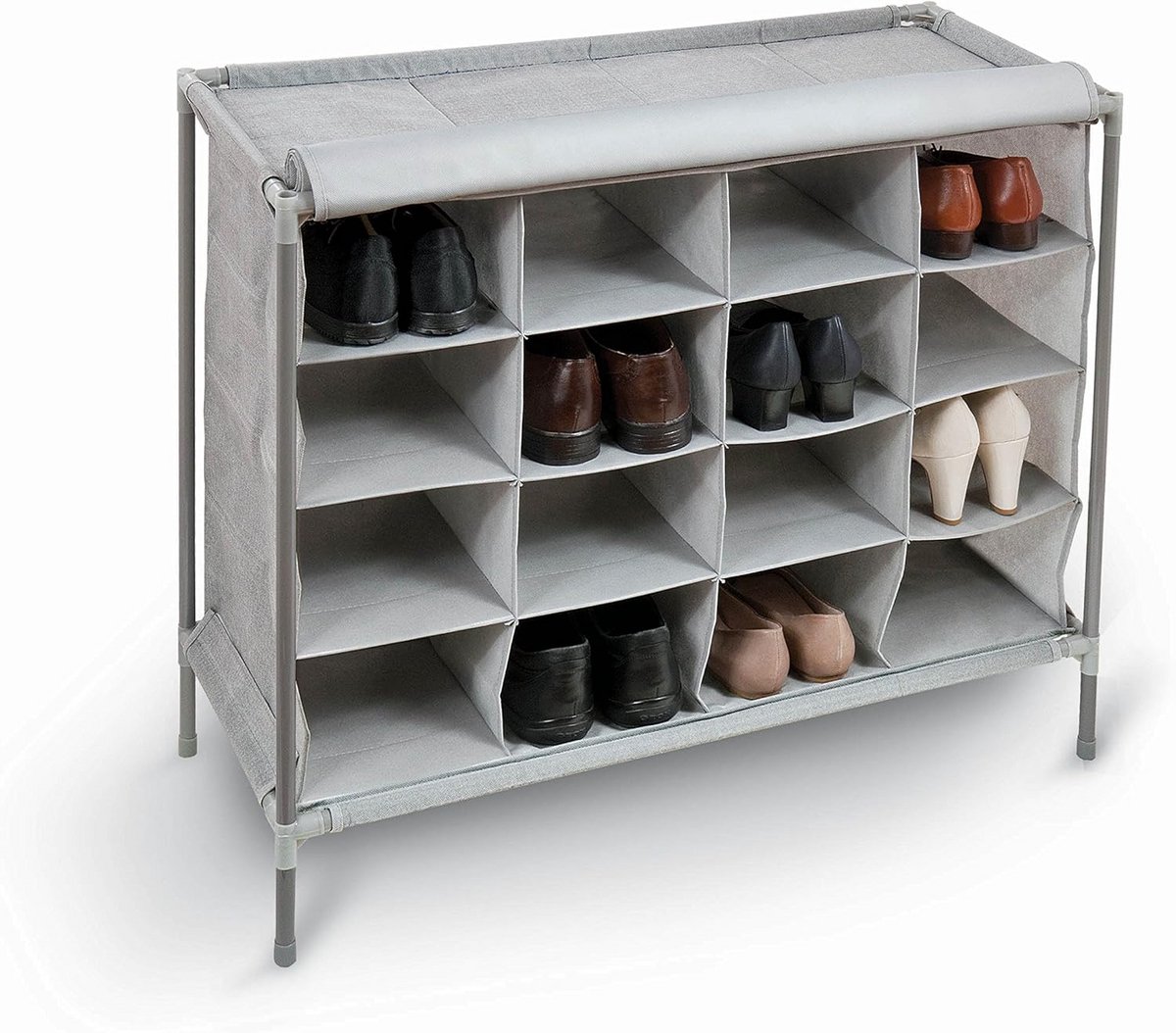 Opbergkast voor 16 paar schoenen - Modulair en Grijs (9101035003828)