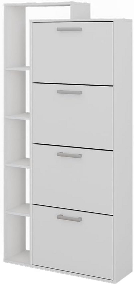 Opklapbare Schoenenkast Wit - Dunne Schoenenbak met 4 Vakken - Ruimtebesparend Meubel (9101074013581)