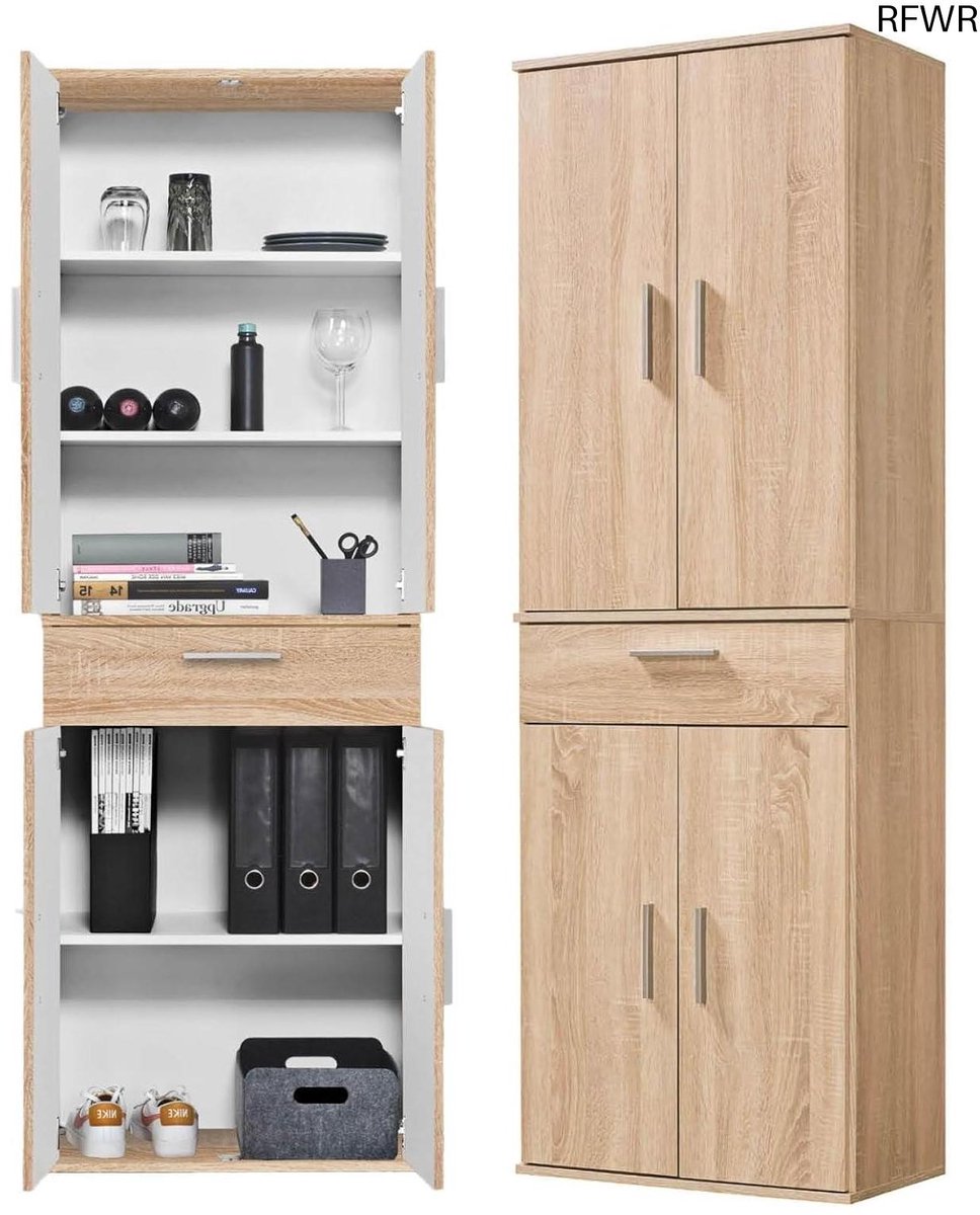 RFWR® Multifunctionele Kast 60 cm - Hoog Kantoorkast, Archiefkast, Schoenenkast, Keukenkast in Bruin (8721316034818)