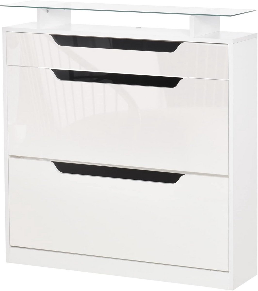 Ruime Schoenenkast met 3 Schuiflades en Glasplaat - Hoge Capaciteit Opbergmeubel (9101078806448)