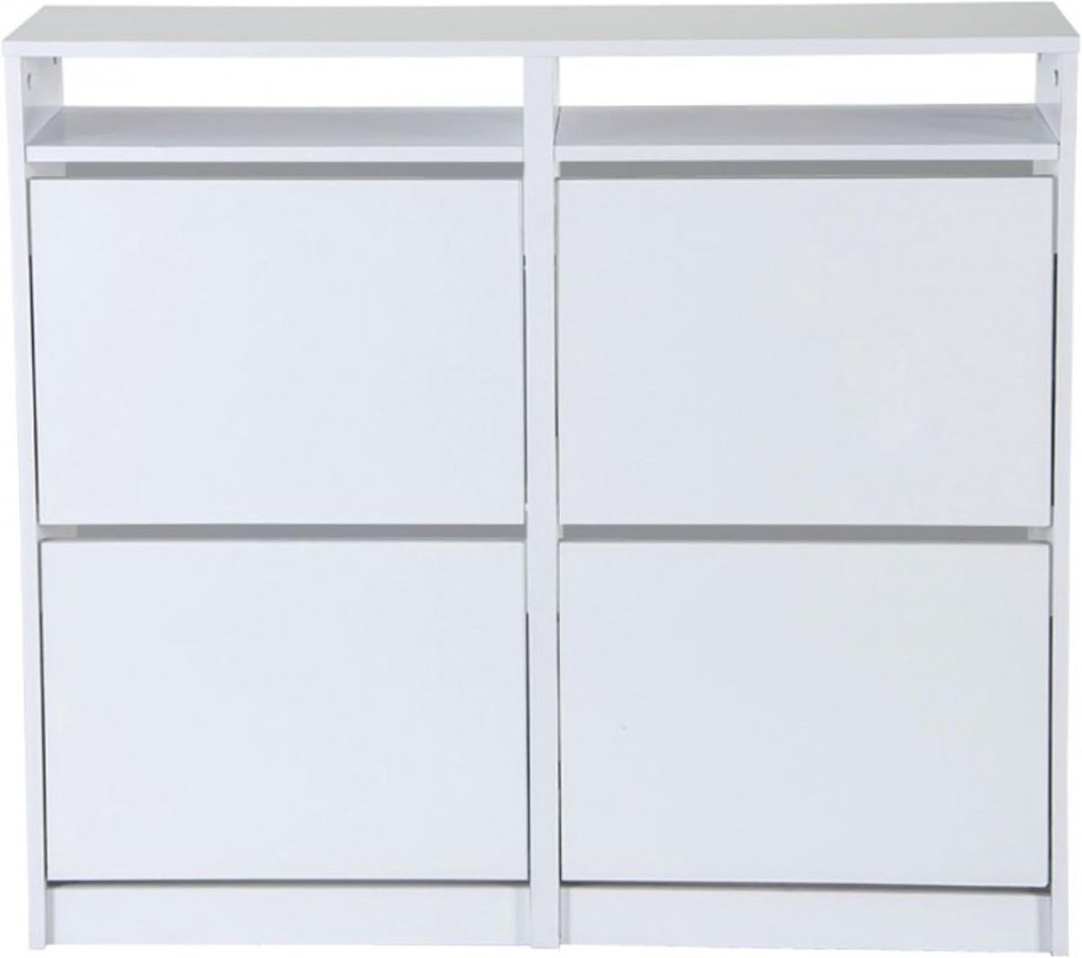 Ruime Schoenmeubel met 4 Klapdeuren - Smalle Kast voor Hal of Gang - Wit (9101074282949)