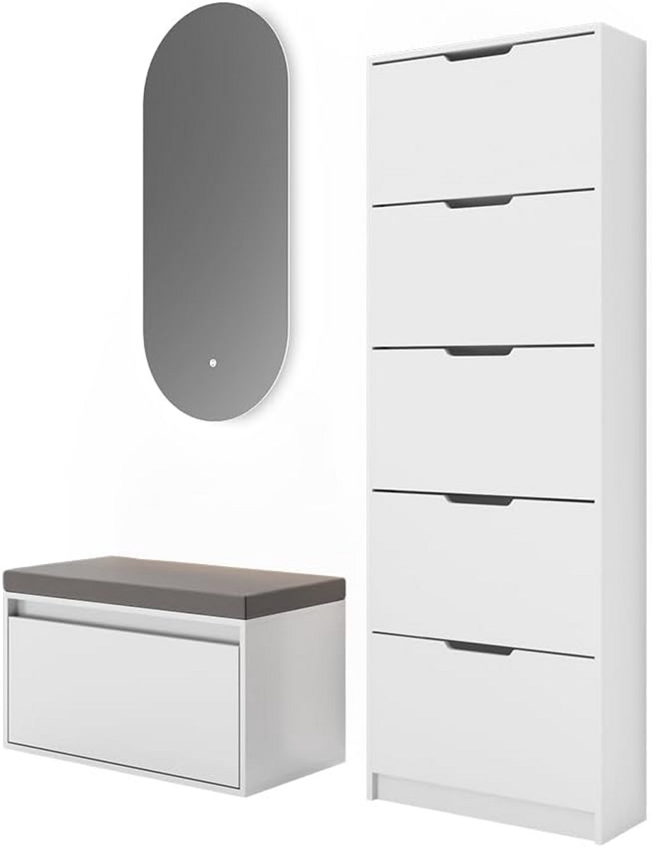 Ruime Schoenopberger met LED Spiegel en Zitbank voor Entree (9101097960473)