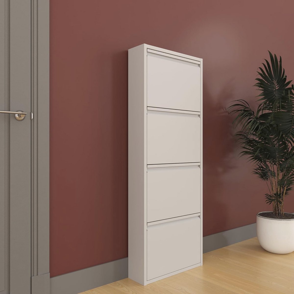 Ruimtebesparende Metalen Schoenenkast voor 8-12 Paar - Wandmonteerbaar, Magneetkleppen, Grijs (9101039909621)