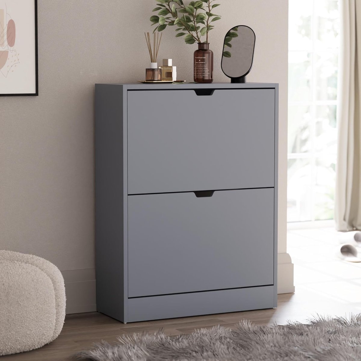 Ruimtebesparende Schoenenkast met 2 Laden - Stijlvolle Schoenopbergoplossing voor Hal en Woonkamer (8721316716714)