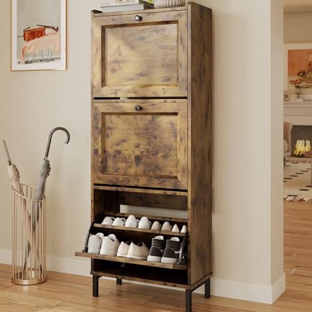 Ruimtebesparende Schoenenkast met 3 Deuren - Multifuntionele Opbergruimte voor Hal en Entree - 50 x 24 x 130 cm (9101000837533)