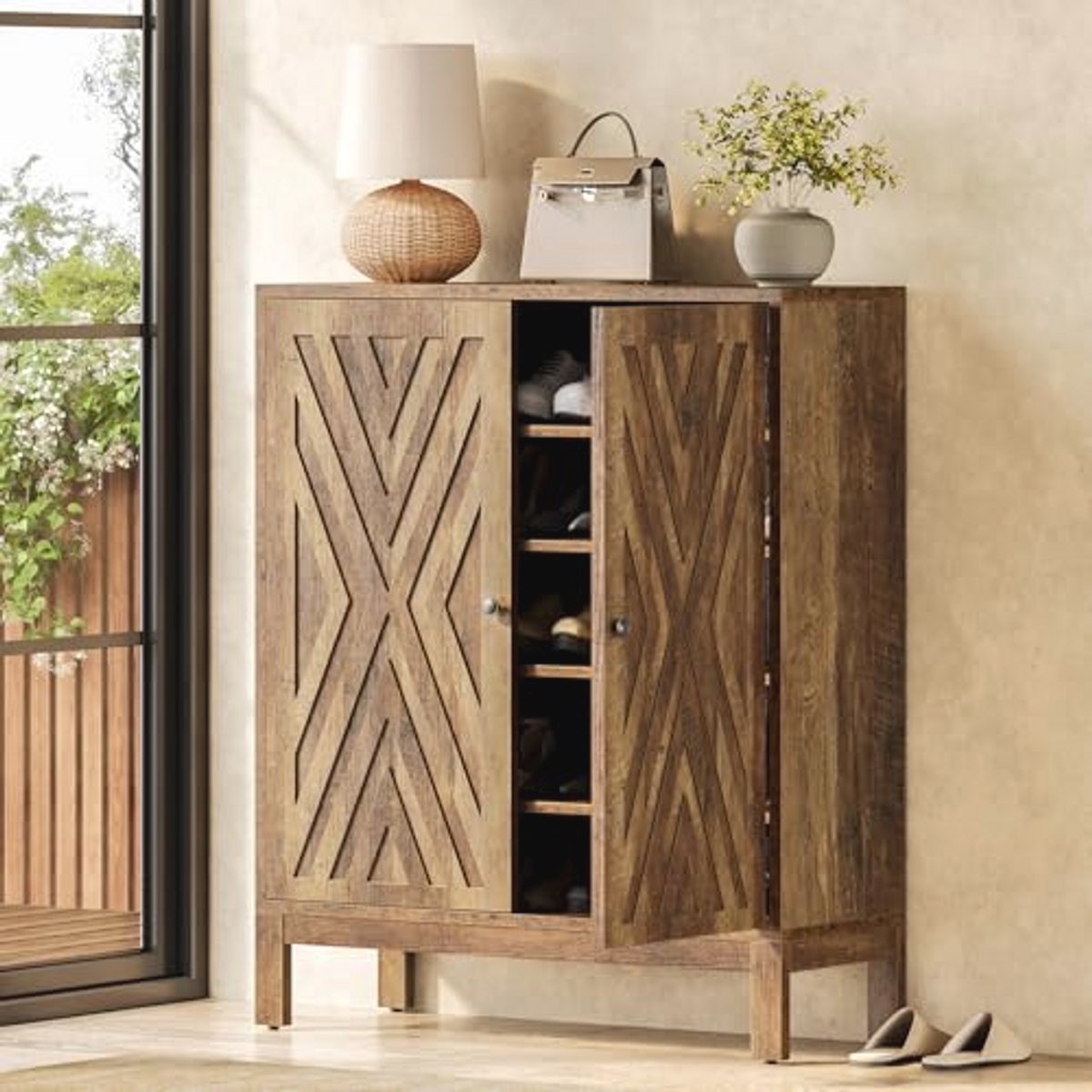 Ruimtebesparende Schoenenkast met Verstelbare Planken - 5 Lagen - Bruin - Perfect voor Hal en Woonkamer (9101018775599)