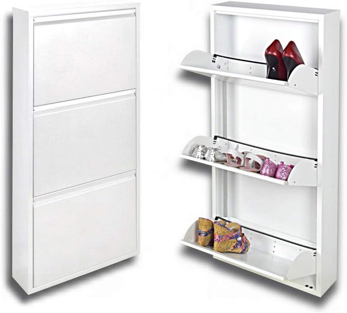 Ruimtebesparende schoenenkast met 3 deuren - Wit - Compact en stijlvol (9101049028015)