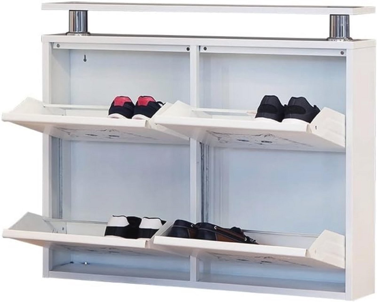 Ruimtebesparende schoenenkast met 4 deuren in wit, voor 8 tot 12 paar schoenen en laarzen (9101040019104)