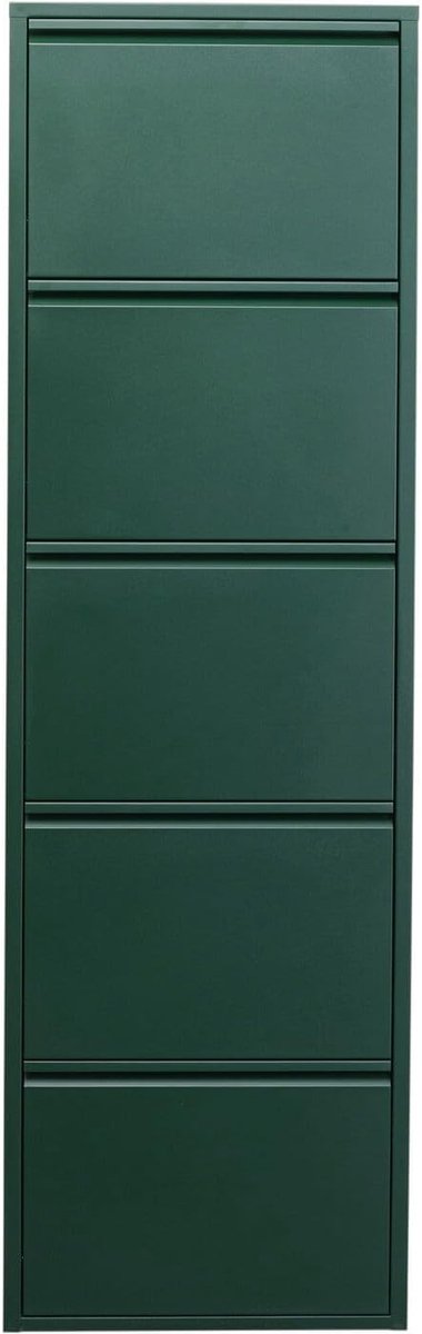 Ruimtebesparende schoenenkast voor 10 paar schoenen met 5 kleppen - Stijlvol groen metaal, smal ontwerp (8721316716608)