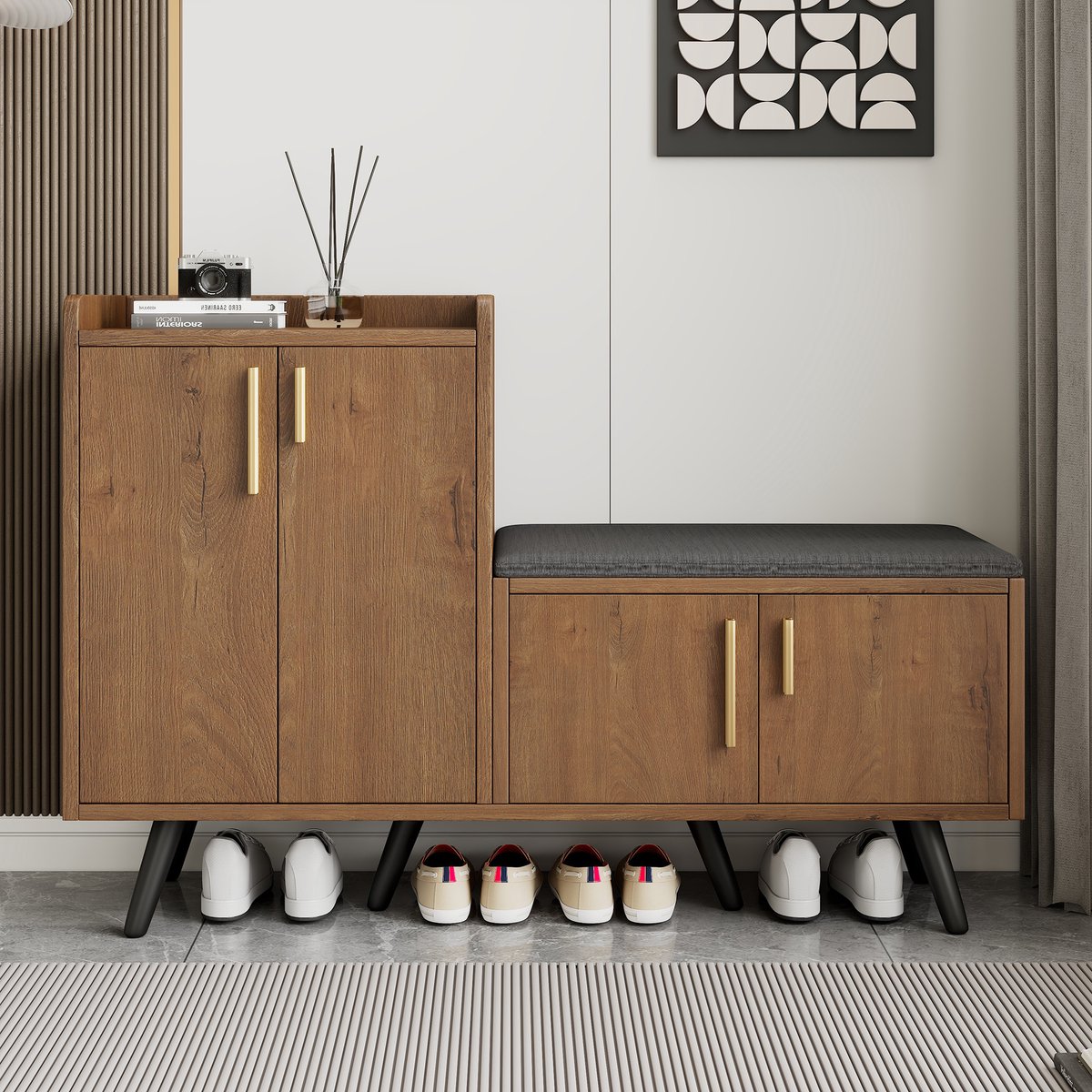 STILVORA Schoenenkast - Schoenenkast Met Deuren - Praktisch En Veilig Met Kippsicherung - 120x34x82.8 cm - Spaanplaat - Naturel (4070865095493)