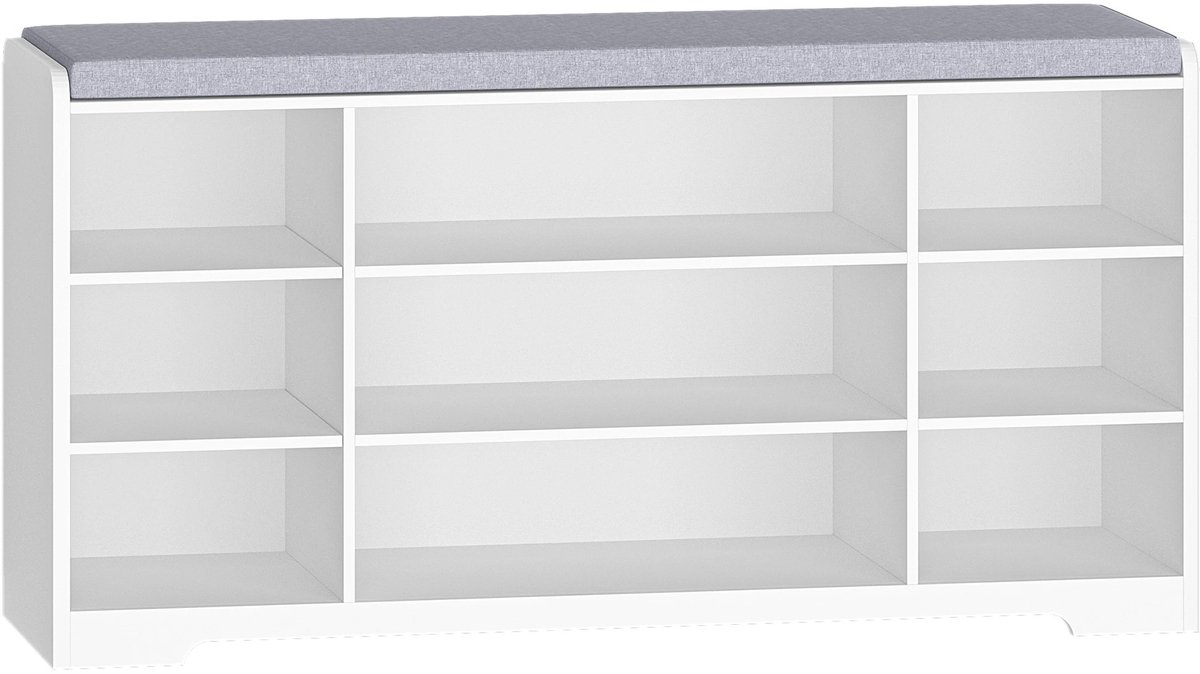 Schoenenbank - Schoenenrek Met Zitting - Voor Volwassenen - Wit Grijs - Spaanplaat - 30 x 103 x 52,7 Cm - Opbergkussen - 9 Vakken - Verstelbare Planken - Comfortabel & Modern (8721425042421)
