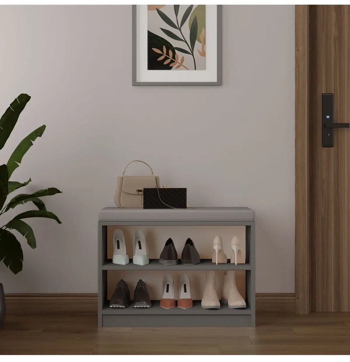 Schoenenbank met Zitkussen - Schoenenrek - Grijs - 60 cm (7434938720700)