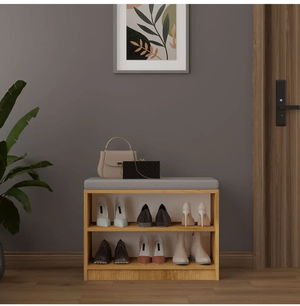 Schoenenbank met Zitkussen - Schoenenrek - Pijnboom - 60 cm (7434943129154)