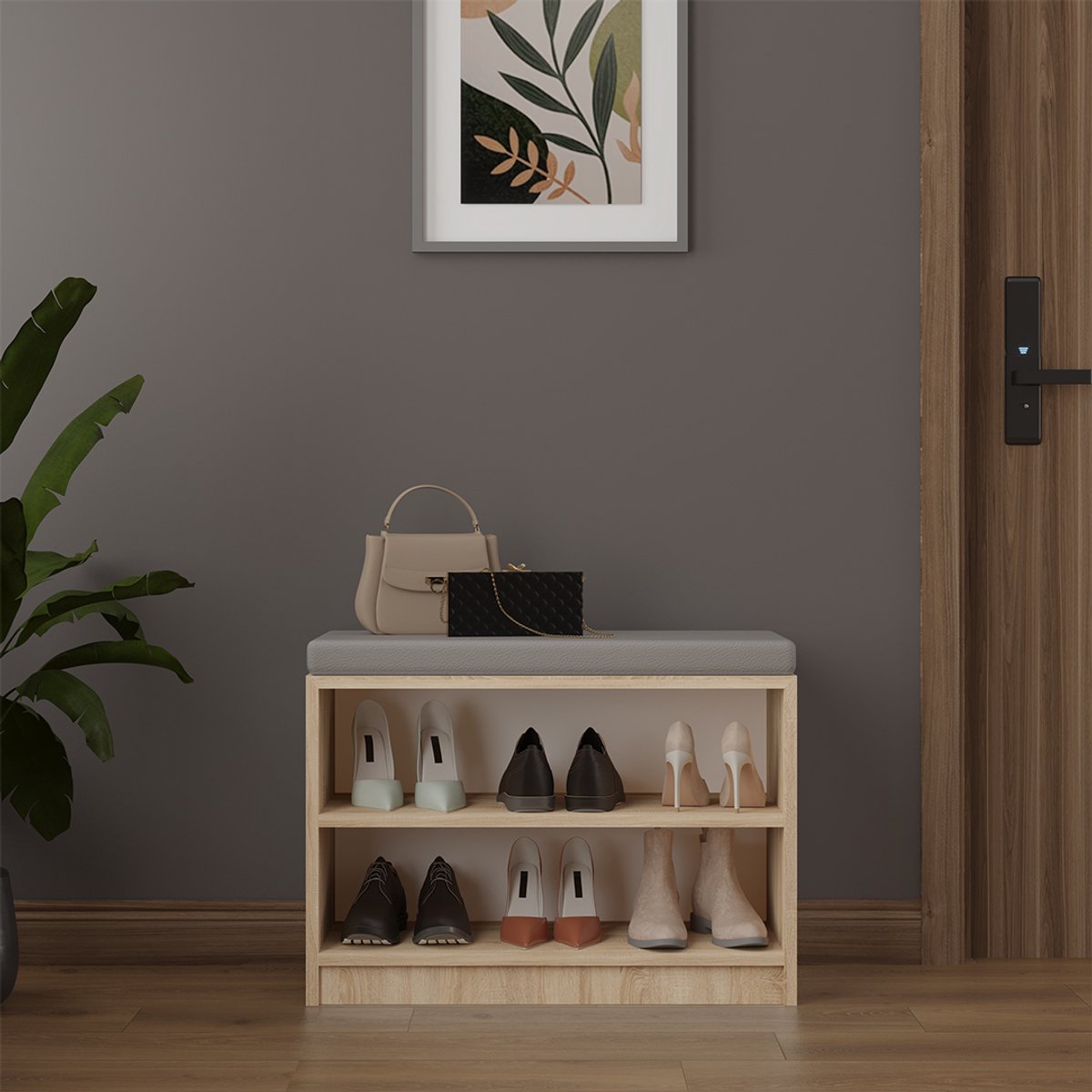 Schoenenbank met Zitkussen - Schoenenrek - Sonoma - 60 cm (7434944196124)