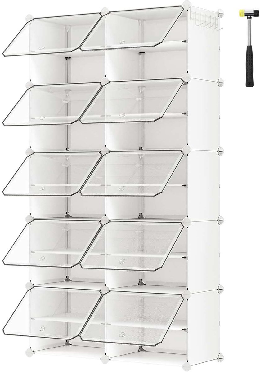 Schoenenkast 10-delig 30x40x30 cm,wit Opbergkast Opbergmodule, modulair ontwerp, stapelbaar of afzonderlijk te gebruiken, met transparant deksel voor eenvoudig overzicht van de inhoud, geschikt voor hal en slaapkamer (4255901422925)