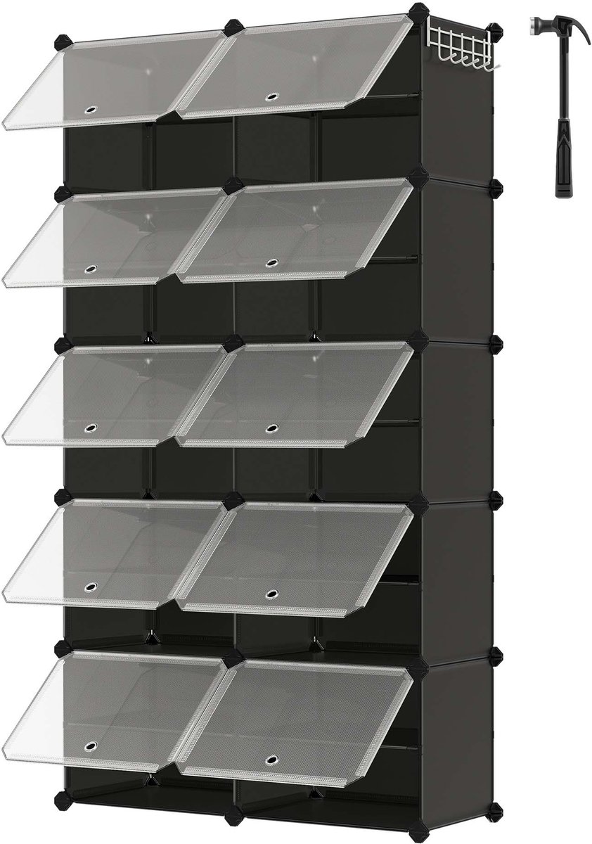 Schoenenkast 10-delig 30x40x30 cm,zwart Opbergkast Opbergmodule, modulair ontwerp, stapelbaar of afzonderlijk te gebruiken, met transparant deksel voor eenvoudig overzicht van de inhoud, geschikt voor hal en slaapkamer (4255901427913)