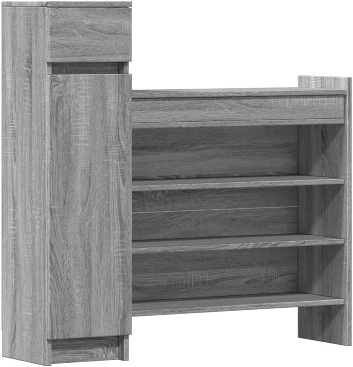 Schoenenkast 100x28x100 cm met Deur - Bergkast voor Schoenen en Meer - Gemaakt van Gekerfd Hout (9101074764209)