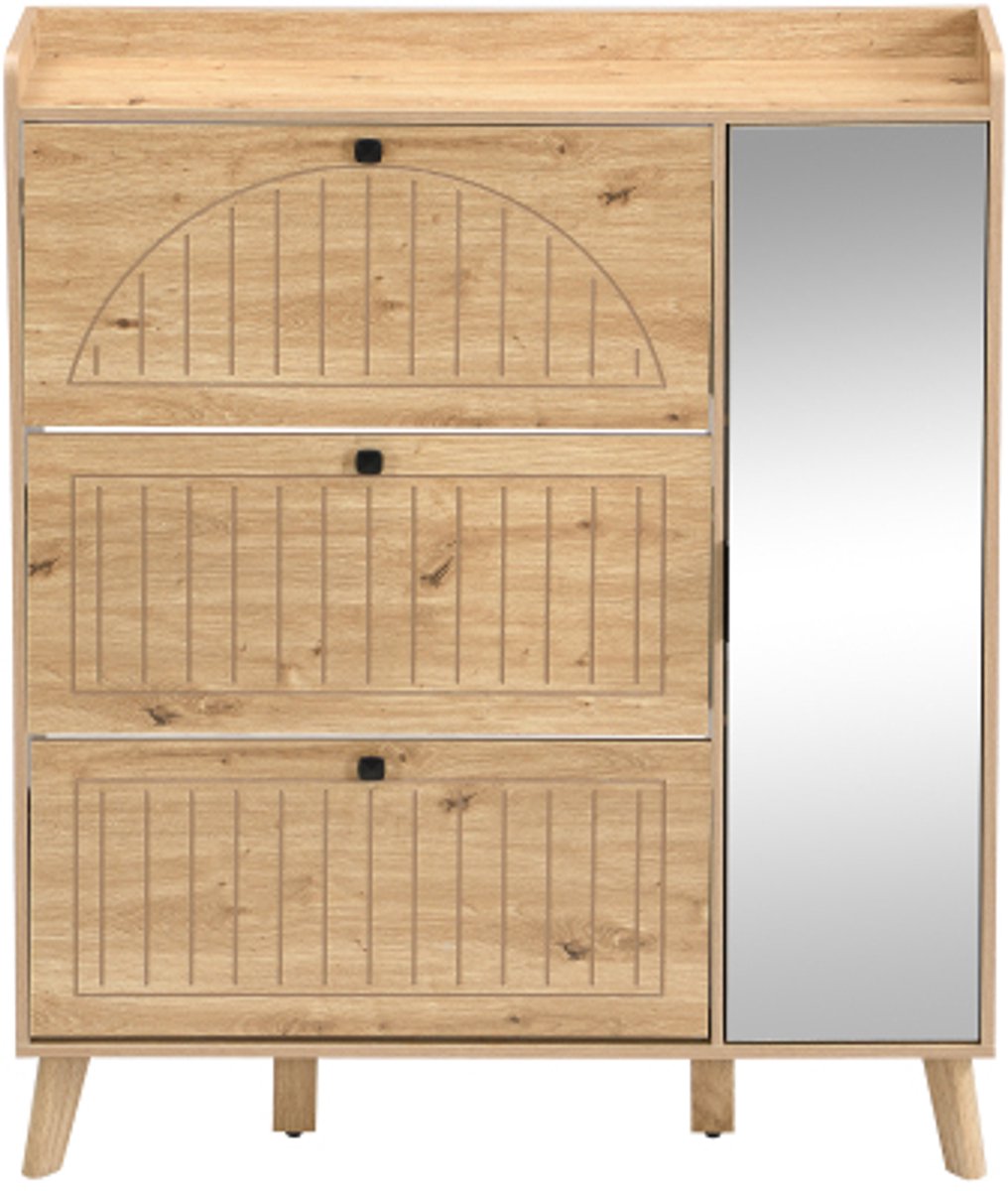 Schoenenkast 110x24x137,5 cm Kast Hout MDF Met Spiegel Drie Klapvakken Opbergvak Modern Design Voor Hal Gang (4255890960118)