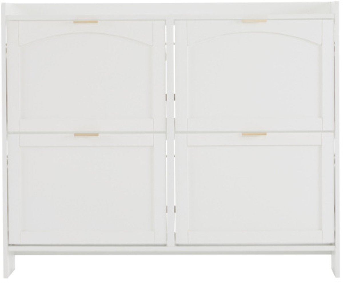 Schoenenkast 110x24x90cm Schoenenrek Schoenenmeubel Wit Spaanplaat Verborgen Ontwerp Vier Kleppen Met Open Vakken Vrijstaand Geschikt Voor Hal En Gang (4255890929566)