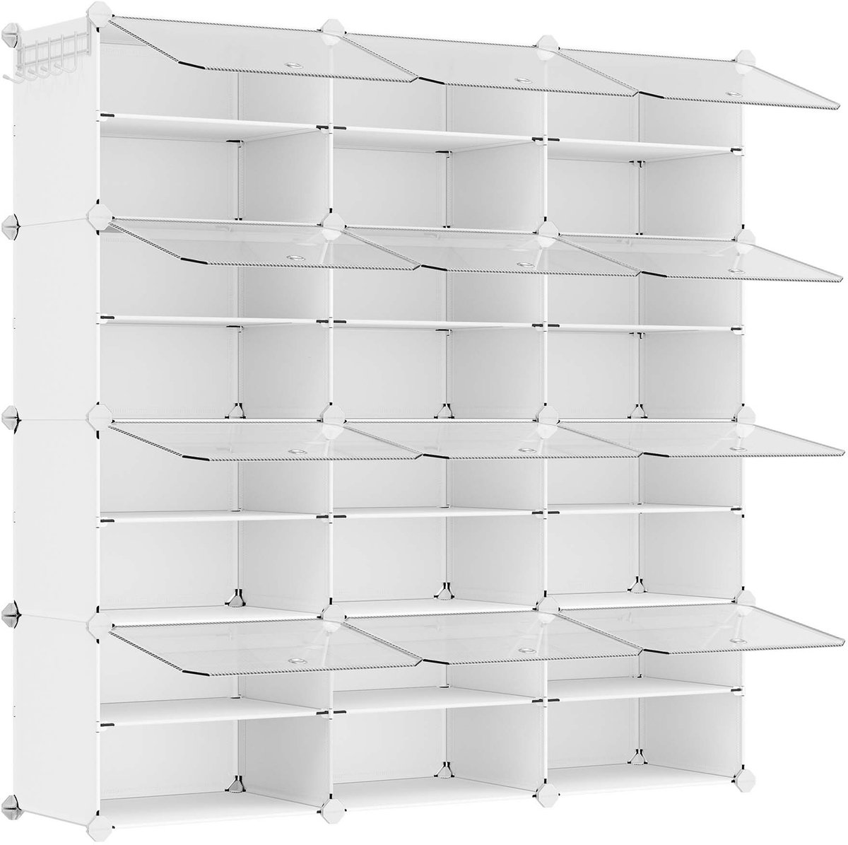 Schoenenkast 12-delig Opbergkast Opbergmodule, modulair ontwerp, stapelbaar of afzonderlijk te gebruiken, met transparant deksel voor eenvoudig overzicht van de inhoud, geschikt voor hal en slaapkamer, 30 x 40 x 30 cm, wit. (4255901423373)