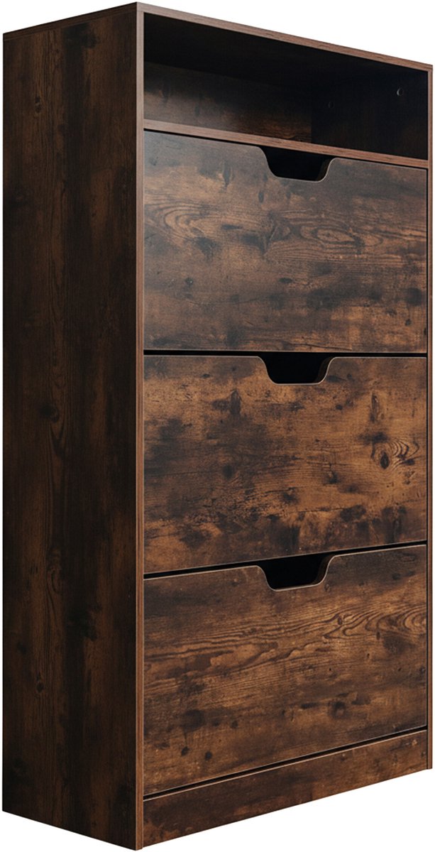 Schoenenkast - 80x140x24 cm - industrieel - donkerbruin - met opbergruimte (4052025840709)