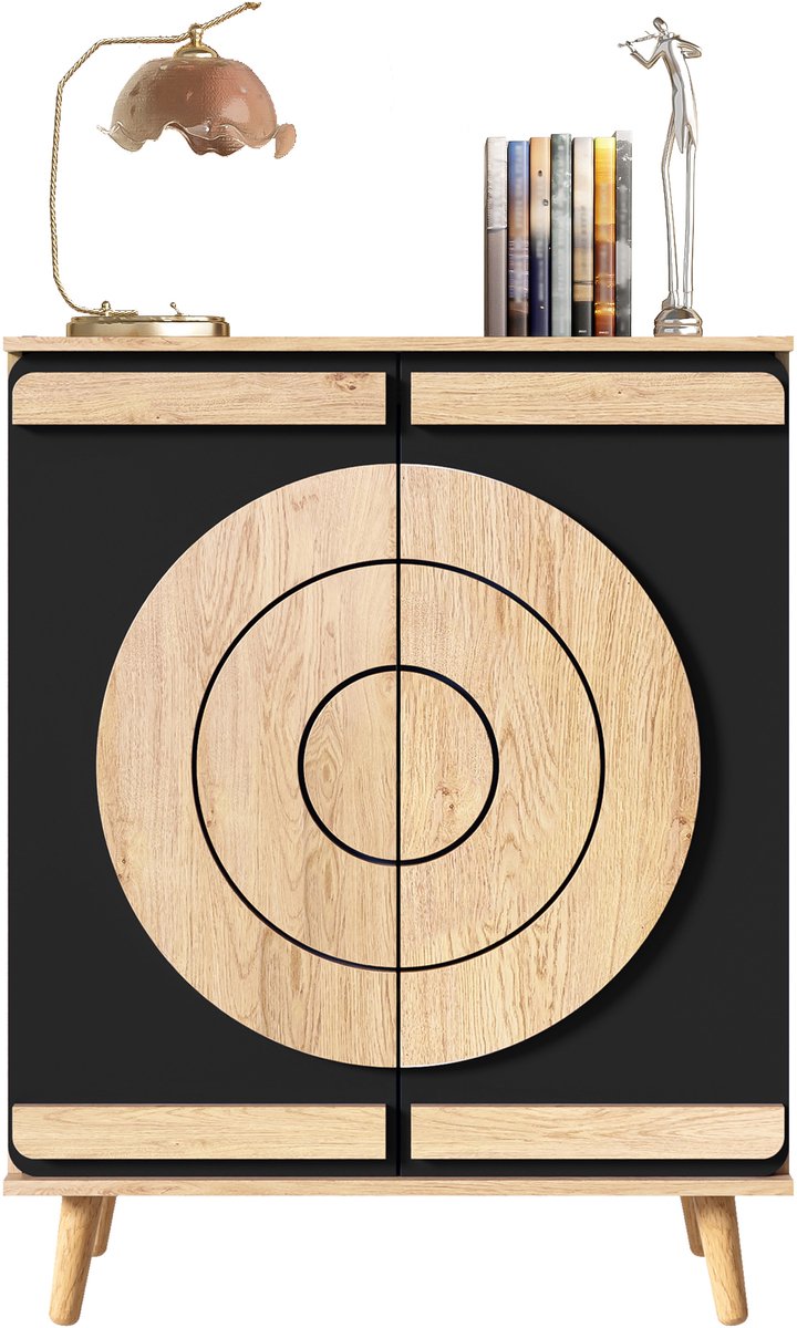Schoenenkast - Met Geometrische Deuren - Meerlaagse Opbergruimte - Houten Poten - Wit (8901660932040)