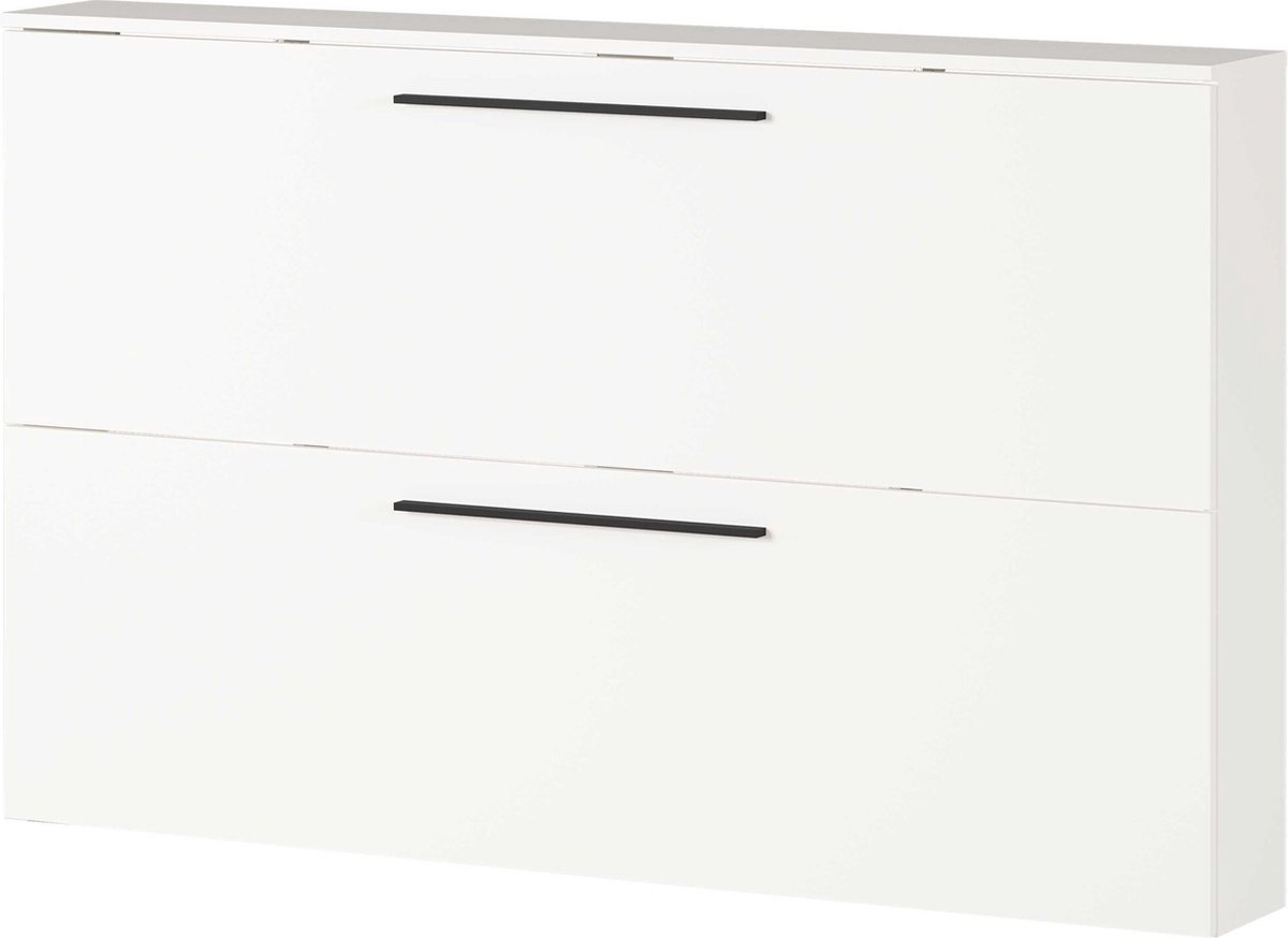 Schoenenkast Nicole Wit - 12 paar schoenen - Breedte 140 cm - Hoogte 85 cm - Diepte 19 cm - Met kleppen (6097144157176)