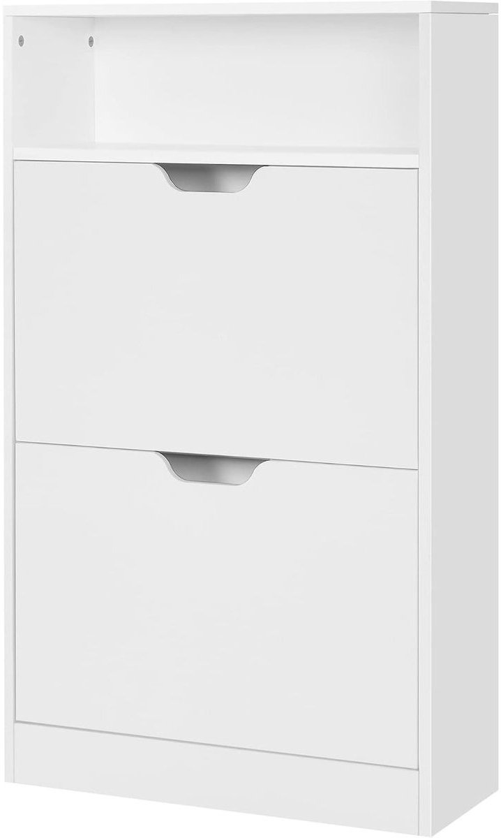 Schoenenkast Opbergkast Dressoir 60 x 24 x 102 cm Wit Houten Frame Voor Gang Woonkamer Slaapkamer Met 1 Open Opbergvak 2 Kantelbare Dubbele Vakken Stevig Duurzaam Stijlvol Eenvoudig Modern (4255890941636)