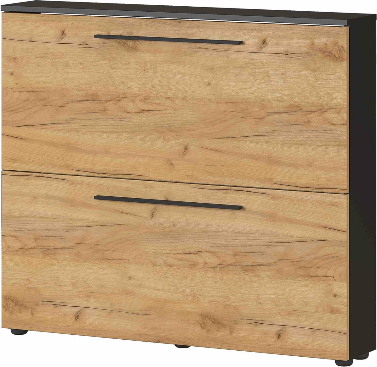 Schoenenkast Santana Eiken - Grafiet - Breedte 100 cm - Hoogte 85 cm - Diepte 19 cm - Met kleppen (6097143158105)