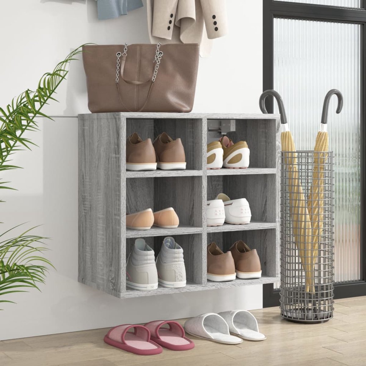 Schoenenkast | Schoenenrek | Opbergkast 52,5x30x50 cm grijs sonoma eikenkleurig (6248446689982)