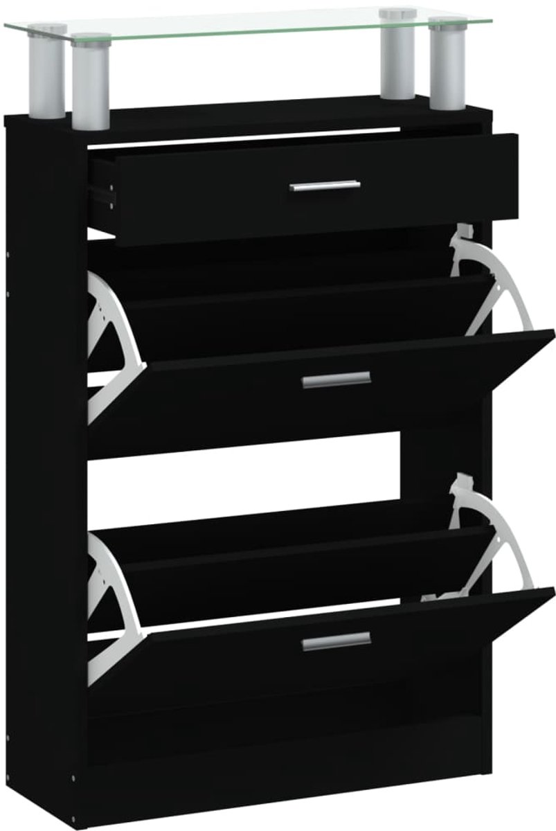 Schoenenkast | Schoenenrek | Opbergkast 63x24x104 cm bewerkt hout zwart (6248446691817)