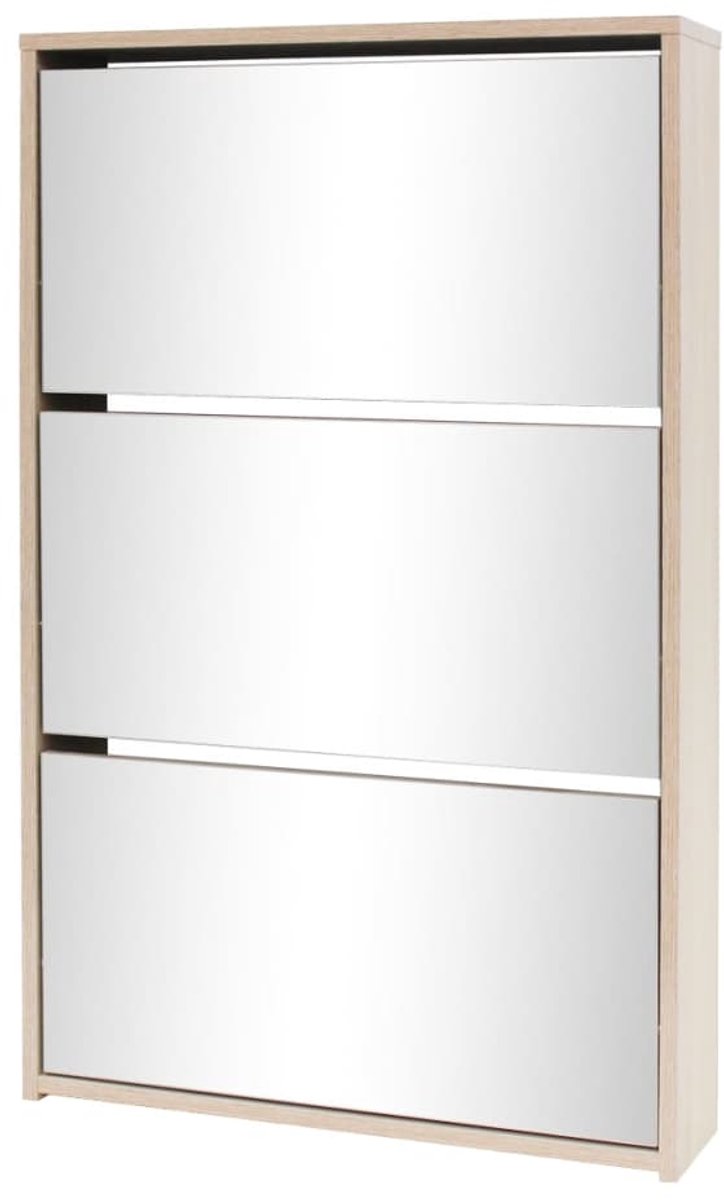Schoenenkast | Schoenenrek | Opbergkast drielaags met spiegel 63x17x102,5 cm eiken (6248446693248)