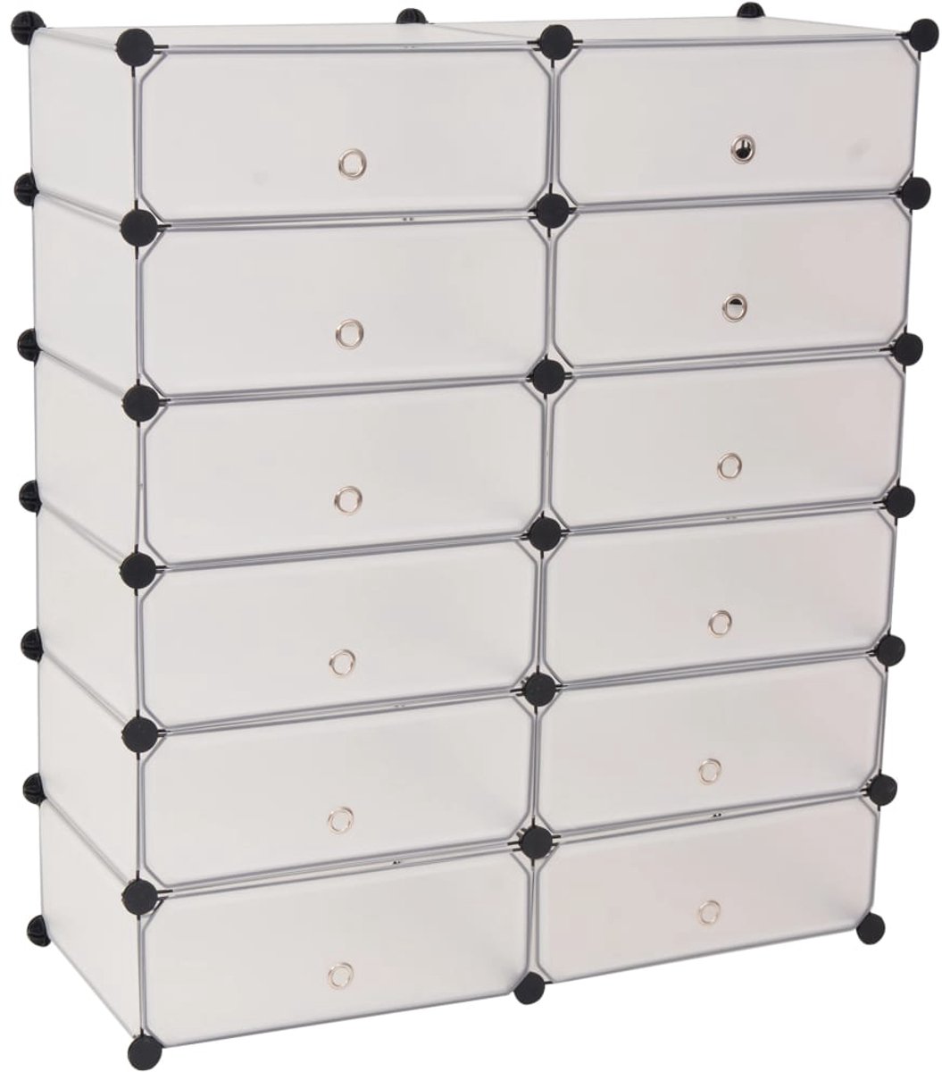 Schoenenkast | Schoenenrek | Opbergkast met 12 ineengrijpende vakken wit (6248446693392)