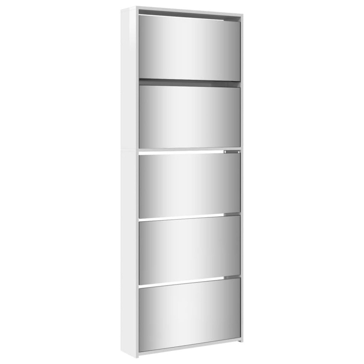 Schoenenkast | Schoenenrek | Opbergkast met spiegel 5-laags 63x17x169,5 cm hoogglans wit (6248446694573)